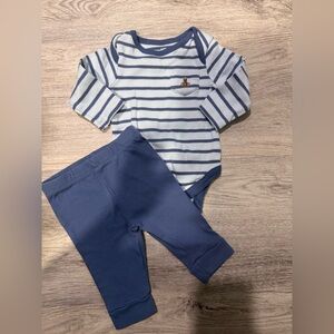 GAP Factory Light Blue & Navy Striped Bodysuit with Navy Pants
